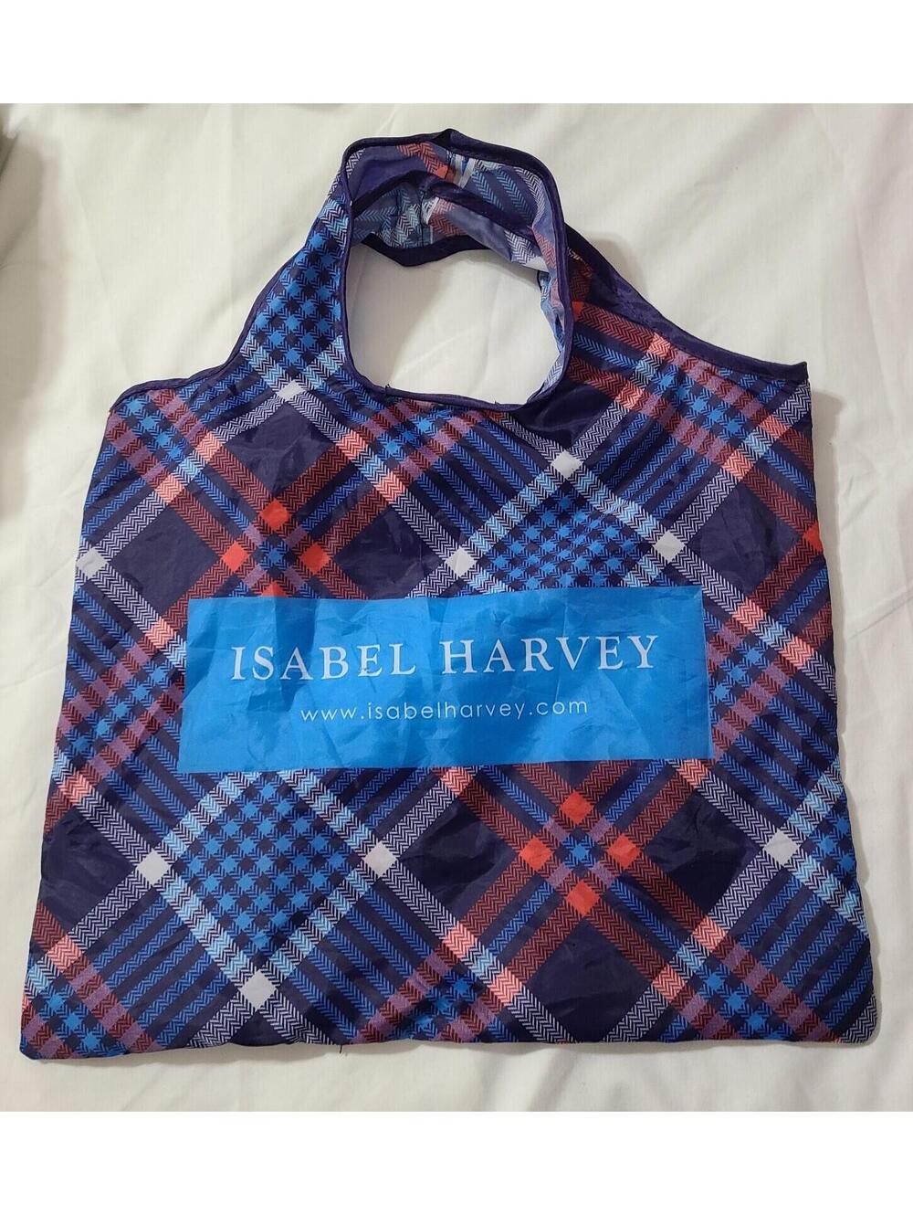 Isabel Harvey Reusable Shopping Bag Sz 16"x13.5" Blue Purple Plaid Foldable Tote